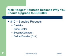 Nick Hodges' Fourteen Reasons Why You Should Upgrade to BDS2006 #10 – Bundled Products Castalia CodeHealer BeyondCompare BuilderBooster (C++) 