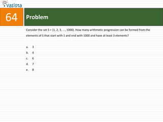 Problem60A group of 630 children is arranged in rows for a group photograph session. Each row contains three fewer children than the row in front of it. What number of rows is not possible?3	45	67