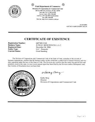 2006.12.04 Juneau BioSciences Articles of Incorporation (wyoming)