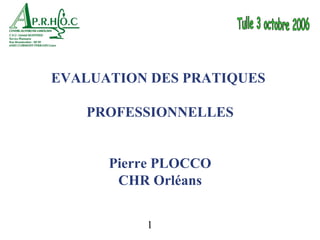 EVALUATION DES PRATIQUES

   PROFESSIONNELLES


      Pierre PLOCCO
       CHR Orléans


          1
 