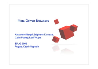 Meta-Driven Browsers



Alexandre Bergel, Stéphane Ducasse,
                              Text


Colin Putney, Roel Wuyts

ESUG 2006
Prague, Czech Republic