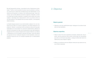 Objectiu general
Detectar el nen amb maltractament agut i assegurar-ne la protecció des-
prés de l’alta hospitalària.
Objectius específics
Afavorir, sense minva de les garanties processals, assistencials i de pro-
tecció, que les actuacions que es duen a terme siguin les necessàries
per evitar la victimització secundària, i protegir els drets dels menors en
defensa de la seva integritat i dignitat.
Millorar la coordinació entre les diferents institucions que atenen els ca-
sos d’infants maltractats.
Des del Departament de Salut, conjuntament amb el Departament de Be-
nestar i Família, s’ha fet possible el protocol que es presenta a continua-
ció. Encara que s’hi descriuen els diferents tipus de maltractament, s’hi fa
referència principalment a la detecció del maltractament agut: l’abús físic
i sexual, que se solen detectar als serveis d’urgències. Tanmateix, cal tenir
en compte que es poden presentar en qualsevol servei sanitari de la xarxa
catalana. L’abordatge dels maltractaments crònics es portarà a terme en
una fase posterior, que abastarà tots els serveis sanitaris, i principalment
l’atenció primària.
La finalitat d’aquest protocol no és només facilitar la detecció d’un nen mal-
tractat que es atès en un servei d’urgències, sinó també assegurar-ne la
protecció, millorant la coordinació entre les diferents institucions que estan
implicades en el circuit davant d’un procés de maltractament, elaborant la
valoració clinicosocial de cada cas de maltractament quan està ingressat a
l’hospital de forma conjunta l’hospital amb els equips d’Atenció a la Infància
i l’Adolescència, així com també la notificació als pares i tutors del sistema
de seguiment del nen maltractat després de l’alta hospitalària, evitant així
qualsevol situació de risc d’un reingrés hospitalari per un maltractament
posterior.
10 11
INTRODUCCIÓ
3. Objectius
ÍNDEX
 