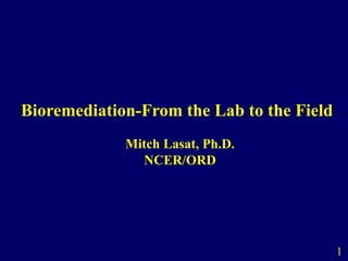 Bioremediation-From the Lab to the Field
Mitch Lasat, Ph.D.
NCER/ORD
1
 