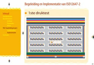 Begeleiding en Implementatie van ISO12647-2

Inhoud                       1ste druktest
Standaardisatie
Basiselementen
       Instituut
       Parameters
       Meten
VIGC begeleidingstraject
       Voorbereiding
       Implementatie
Conclusies




                                                                         28
                                                                         28
 