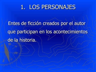 LOS PERSONAJES Entes de ficción creados por el autor que participan en los acontecimientos de la historia. 