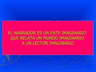 EL NARRADOR ES UN ENTE IMAGINARIO  QUE RELATA UN MUNDO IMAGINARIO  A UN LECTOR IMAGINARIO 