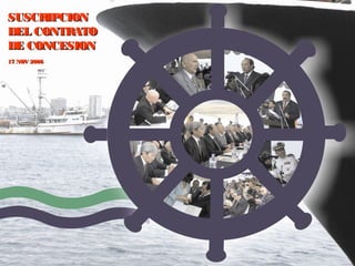 ACTO DE FIRMA DEL CONTRATO DE CONCESION DEL PUERTO DE MANTA
       EJE MULTIMODAL MANTA (ECUADOR) – MANAUS (BRASIL)
SUSCRIPCION
EL PRIMER PASO PARA LA REALIZACION DE ESTE PROYECTO DE
DEL CONTR   ATO
INTEGRACION CONTINENTAL PARA EL SIGLO XXI, SE DIO EL DIA VIERNES 17
DEL CONCESION
DE PRESENTE MES DE NOVIEMBRE, MEDIANTE LA INTERNACIONAL DE
                                                  SUSCRIPCION DEL
CONTRATO DE CONCESION PARA 30 AÑOS, DEL PUERTO
MANTA A LA EMPRESA HUTCHISON, PARA LA EJECUCION DEL MEGAPUERTO
17 NOV 2006
DE TRANSFERENCIA INTERNACIONAL DE CARGA PARA SUDAMERICA, CON
UNA INVERSION DE 523 MILLONES DE DOLARES.
 