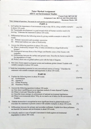 Aecc On Environment Studies Bevae 181 Solved Assignment Pdf