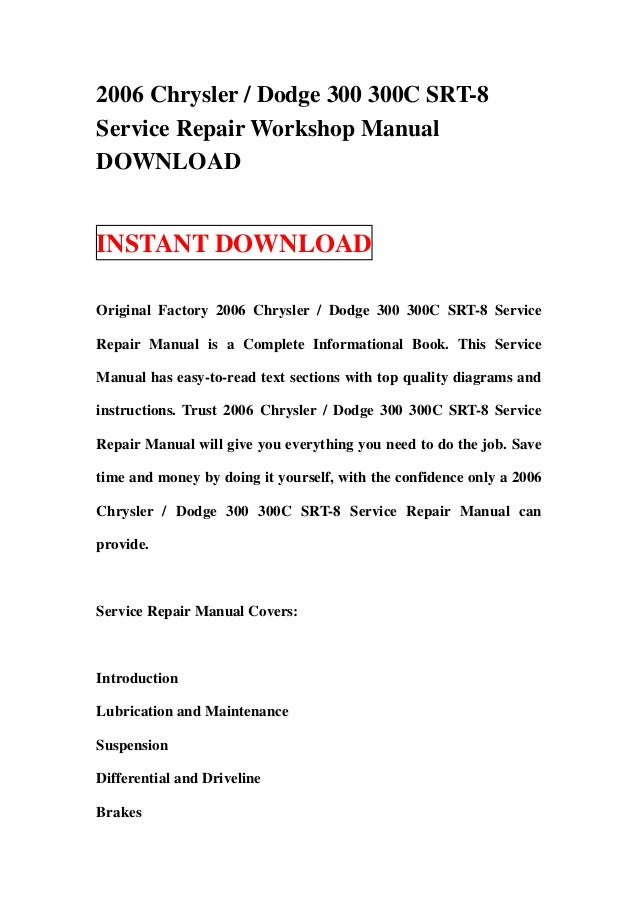 2006 chrysler dodge 300 300 c srt 8 service repair workshop manual d…