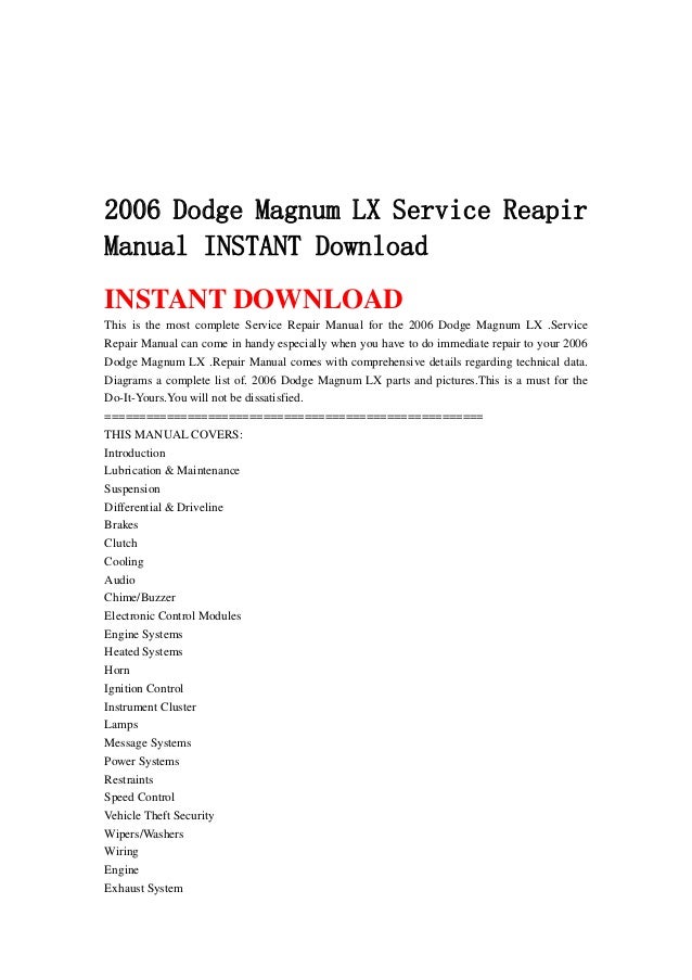 2006 dodge magnum lx service reapir manual instant download