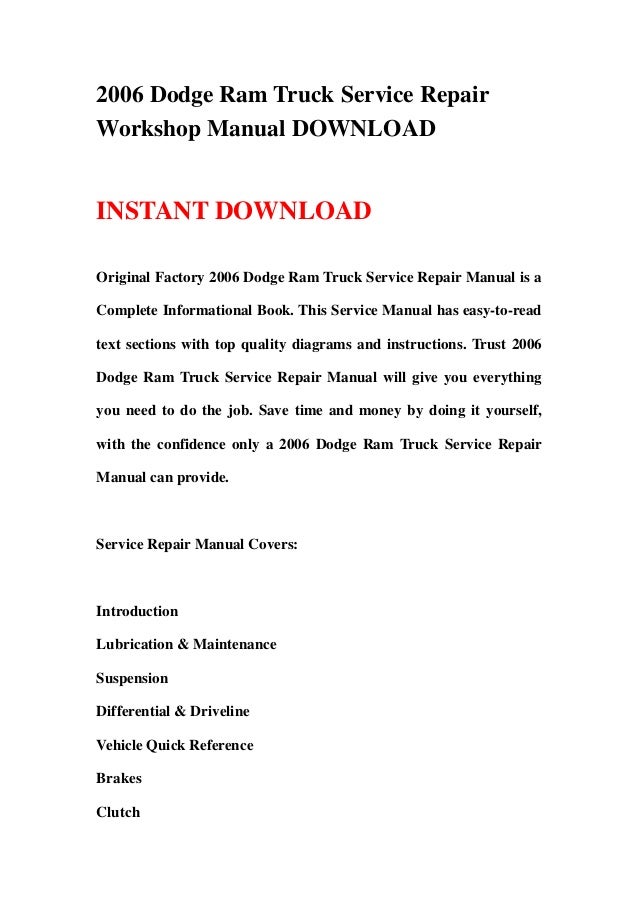 2006 dodge ram truck service repair workshop manual download
