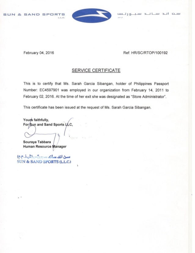Template Of Certificate Of Employment