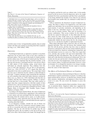 avoid the source of risk. As hypochondriac patients, they too adopt
a better-safe-than-sorry strategy in reasoning about their symptoms
(de Jong, et al., 1998; Gilbert, 1998).
Depression
Psychological depression, as opposed to vegetative or psychotic
depression, has an onset with a sense of loss and a transition to
profound sadness. The loss may be the death of a family member,
and the sadness may at first be part of natural grieving. However,
the loss may be less important than the emotion warrants, or the
grieving may become so prolonged and have such adverse effects
on other aspects of life—sleeping, eating, sexual desire—that
individuals are clinically depressed. They withdraw from life,
cease to look after themselves, and are full of self-reproaches.
Freud (e.g., 1916–1917/1973, p. 477) argued that these self-
reproaches in fact refer to another person, “the sexual object which
they have lost or which has become valueless to them through its
own fault.” Cognitive therapists argue instead that the reproaches
are self-evaluations that result from faulty inferences causing the
illness (see, e.g., Beck et al., 1979). Individuals infer that they are
worthless; that they have failed as parents, children, or spouses;
and that their loss is irrecoverable. They may suffer remorse or
regret when they compare themselves with their models of their
idealized selves, and several theorists have argued that these com-
parisons are at the root of depression (Champion & Power, 1995;
Higgins, Klein, & Strauman, 1985; Teasdale, Taylor, Cooper,
Hayhurst, & Paykel, 1995).
According to the hyper-emotion theory, the cause of depression
is a transition to an emotion that is appropriate to the situation but
is more intense and more prolonged than the situation warrants.
Reasoning about the emotion and its causes, as in other psycho-
logical illnesses, comes afterward, but it has the effect of main-
taining or amplifying the illness, and individuals become experts in
reasoning about their faults.
As an illustrative example, consider the case of Stuart (see
Sutherland, 1976). He was a boisterous extravert, leading a buoy-
ant life as a researcher and writer, and married, with two teenage
daughters. One day, his wife left him for another man. He was
plunged into misery. He was unable to work and sat all day at his
desk in his office with his head in his hands. He thought that he
was hopeless and that his work was without value. As the months
passed, he did not recover from his depression, and so, he sought
treatment first from a psychoanalyst and then from a psychiatrist,
at last being admitted into hospital. Even when he was released
from hospital some months later, he continued to suffer bouts of
depression.
Table 6 summarizes the theoretical account of depressed rea-
soning. The illness is likely to be triggered by a loss that would
sadden most individuals, but an unconscious transition occurs to a
hyper-emotion. It provokes rumination, and depending on the
nature of the loss, individuals reason in ways that make sense
given such an extreme emotion. Their style of reasoning is in
essence confirmatory: They accrue evidence for the conclusion
that the loss cannot be made good. As they think about the loss,
their criteria for what would count as an acceptable substitute
become more stringent—to the point that they infer that the loss is
irreplaceable. Indeed, the more serious the loss, the stronger their
focus on it is, and the less feasible its replacement becomes.
When robust individuals suffer a great loss, they too mourn the
departed individual. They miss this person, they ruminate about
their life with the person, and they may have cause to reproach
themselves or the person. They too may remain marked by the loss
for the rest of their lives. However, mourning has a natural life, and
most individuals recover in a year or so. Their lives regain their
savor, and they take up their work and social relationships with
something like their old enthusiasm. They are able once more to
think and to talk about the missing person without grief: He or she
recedes into the past and becomes a historical figure. What occa-
sions the recovery is the disappearance of the unconscious transi-
tion to intense sadness. In depressed individuals, however, it does
not dissipate. It is as though the transition is too strong to atrophy.
As a result, depressed individuals become expert at reasoning
about the causes of their depression.
The Effects of Psychological Illnesses on Cognition
An obvious hypothesis about psychological illnesses is that they
should depress cognitive performance in general. According to the
hyper-emotion theory, however, an aberrant basic emotion should
direct attention, interpretation, and judgment to those factors rel-
evant to its cause. We now review the literature to assess this
prediction.
Anxiety, as the hyper-emotion theory postulates, focuses atten-
tion on potential threats. Empirical studies have supported this
prediction using a variety of procedures, such as the Stroop test
Table 5
The Theory’s Account of the Typical Confirmatory Sequence of
Phobic Reasoning
1. Individuals focus on a genuine but slight danger, such as an object or
situation that they evaluate as risky. The focus leads to an unconscious
transition to intense anxiety. This transition may be mediated by graphic
images of themselves in the dangerous situation and succumbing to a
panic attack where no one can help them.
2. They search for evidence corroborating this hypothesis from an
available source of information.
3. They infer the object or situation as likely to cause them stress. They
can also make the sensible induction that the probability of objective
harm is small but that as long as the risk exists, they should avoid the
danger. They focus on the worst case. They may return to Step 1 and
loop around these states.
4. They infer that they have to act to minimize the risk, e.g., by
avoiding the object or situation. If they do not act, then they are at risk.
Table 6
The Theory’s Account of the Typical Confirmatory Sequence of
Depressive Reasoning
1. Depressed individuals focus on an individual or situation that they
evaluate as lost. They make an unconscious transition to intense sadness.
2. They infer that the loss may never be made good. The possibility
leads them to focus still more on the lost individual or entity. They try
to infer the more favorable conclusion that the loss is not irreparable.
3. They envisage a search for a substitute.
4. The more they focus on the lost individual or entity, the higher their
standards for what would be an acceptable substitute are.
5. They accordingly infer that the loss is irreplaceable. They may return
to Step 1.
829PSYCHOLOGICAL ILLNESSES
 
