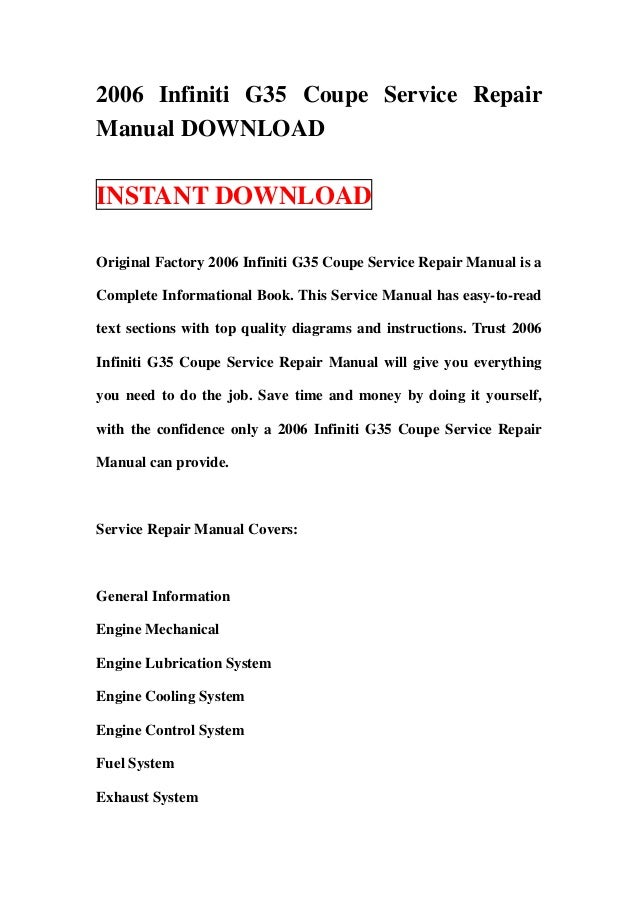 Infiniti G35x Repair Manual Download