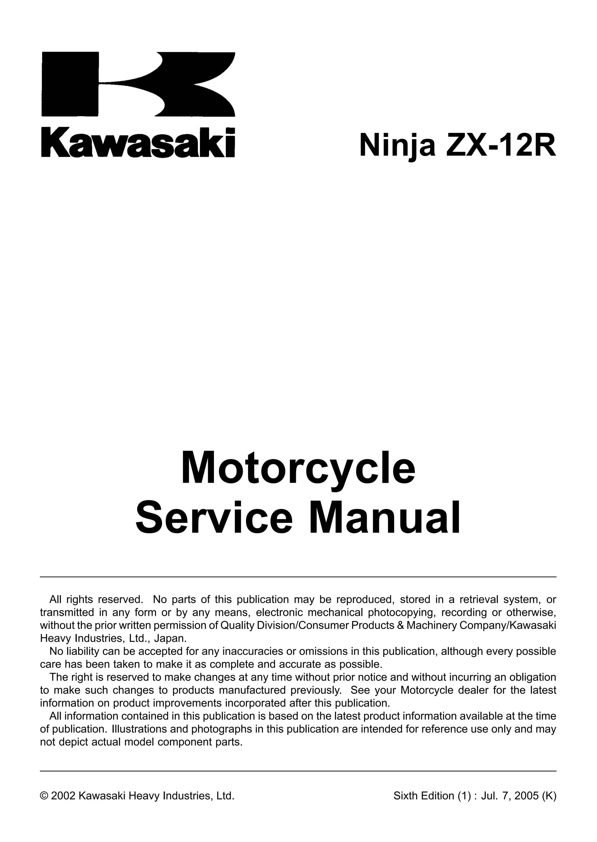 2006 kawasaki zx1200 b6f ninja zx 12r service repair manual