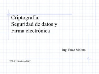 Criptografía,
 Seguridad de datos y
 Firma electrónica


                         Ing. Enzo Molino


TEPJF, 24 octubre 2007
 