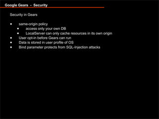 Offline capable web applications with Google Gears and Dojo Offline