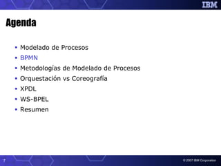 Agenda

      Modelado de Procesos
      BPMN
      Metodologías de Modelado de Procesos
      Orquestación vs Coreogr...