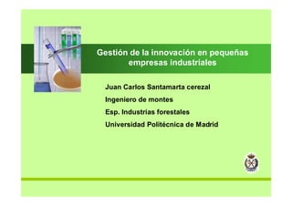 Gestión de la innovación en pequeñas
       empresas industriales

  Juan Carlos Santamarta cerezal
  Ingeniero de montes
  Esp. Industrias forestales
  Universidad Politécnica de Madrid
 