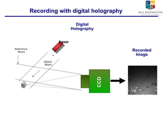 Recording with digital holography Digital Holography Object  Beam Laser CCD Recorded Image Reference  Beam 