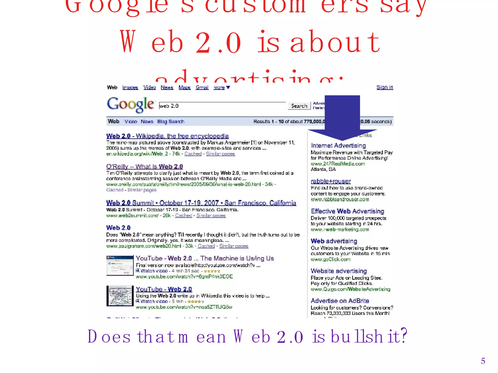 Google’s customers say Web 2.0 is about advertising: Does that mean Web 2.0 is bullshit? 