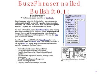 BuzzPhraser nailed Bullshit 0.1: 