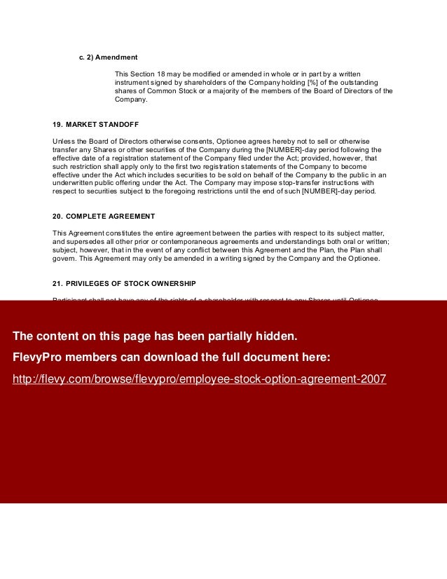 Employment contract template with stock options