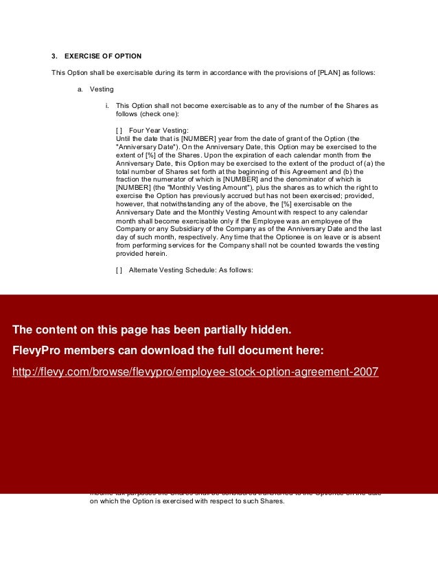 Employee stock options agreement