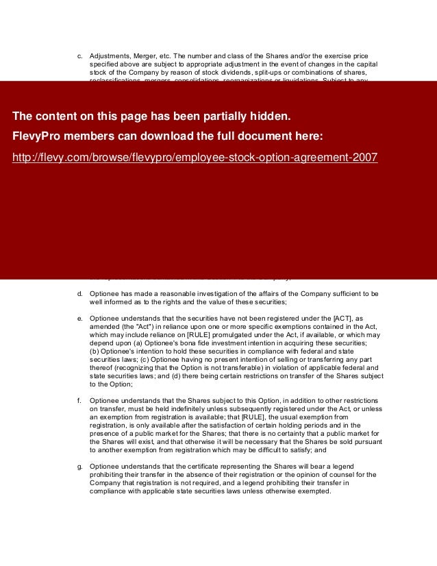 Startup stock options agreement