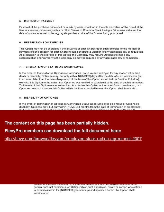 Startup stock options agreement