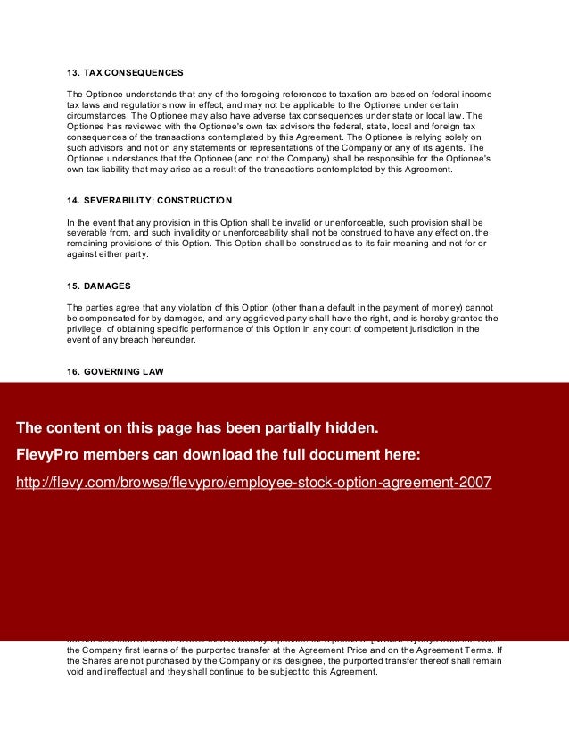 Employee stock options agreement