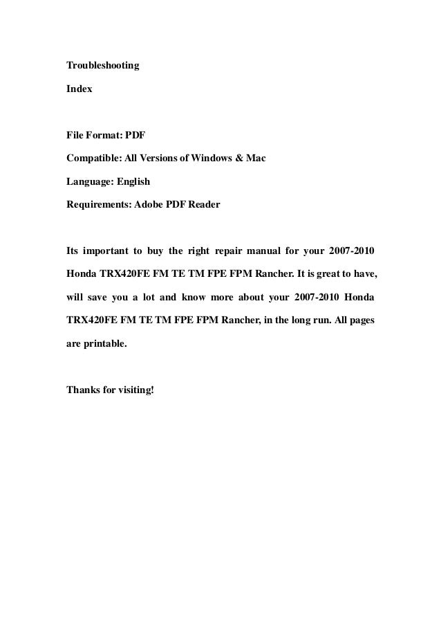 2007 2010 honda trx420 fe fm te tm fpe fpm rancher service repair wor…