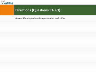 Directions (Questions 51- 63) :

Answer these questions independent of each other.
 