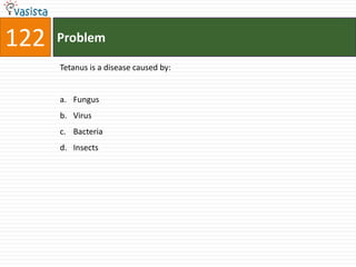 122   Problem

      Tetanus is a disease caused by:


      a. Fungus
      b. Virus
      c. Bacteria
      d. Insects
 