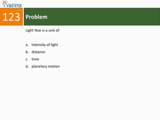 123   Problem

      Light Year is a unit of


      a. Intensity of light
      b. distance
      c. time
      d. planetary motion
 