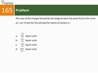 165   Problem

      The area of the triangle formed by the tangents form the point (4,3) to the circle
      x2 + y2 =9 and the line joining their ponts of contact is :



            25
      a.   192   Squre units
           192
      b.    25
                 Squre units
           385
      c.         Squre units
            25
      d.   185   Squre units
            25
 