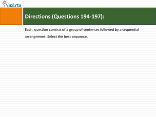 Directions (Questions 194-197):

Each, question consists of a group of sentences followed by a sequential
arrangement. Select the best sequence.
 