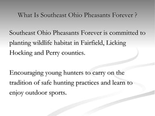 What Is Southeast Ohio Pheasants Forever ? ,[object Object],[object Object],[object Object],[object Object],[object Object],[object Object]