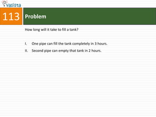 113   Problem

      How long will it take to fill a tank?


      I.    One pipe can fill the tank completely in 3 hours.
      II.   Second pipe can empty that tank in 2 hours.
 