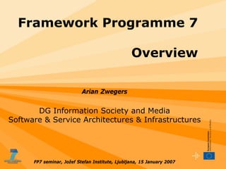 Framework Programme 7  Overview Arian Zwegers DG Information Society and Media Software & Service Architectures & Infrastructures FP7 seminar, Jožef Stefan Institute, Ljubljana, 15 January 2007 