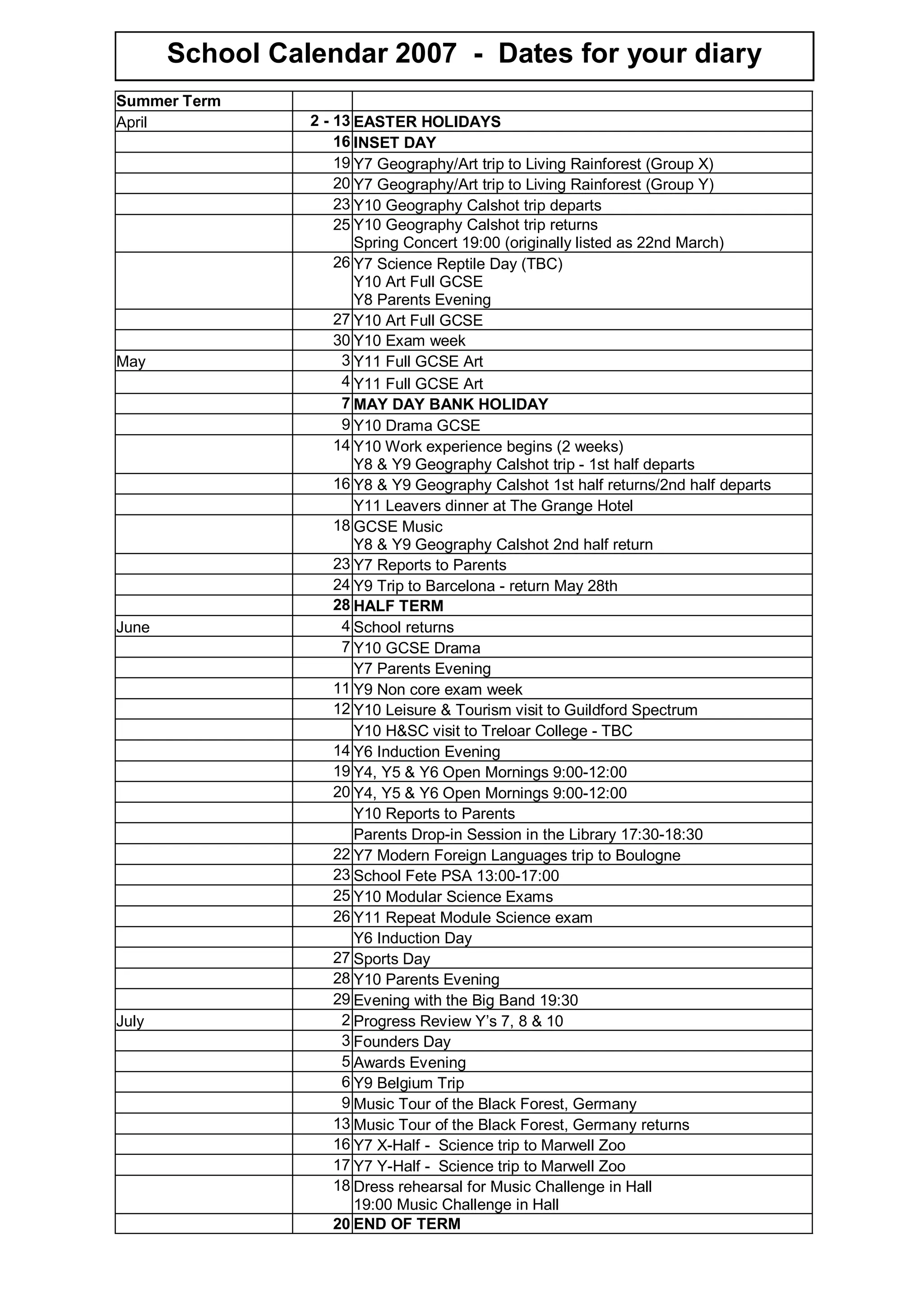 March 2007 School Newsletter