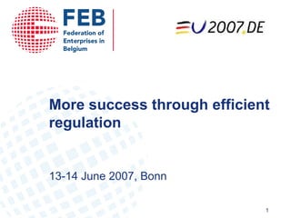 More success through efficient regulation 13-14  June 2007,  Bonn 