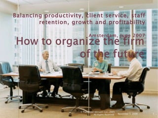 Balancing productivity, client service, staff retention, growth and profitability Amsterdam, June 2007 November 5, 2009 © ParkWood Advisors LLC, 2005 All Rights Reserved  