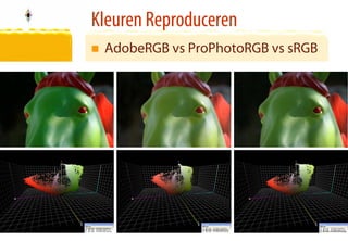 Kleuren Reproduceren
 AdobeRGB vs ProPhotoRGB vs sRGB




                                   38
                                   38
 