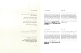 Los FotóGrAFos                        Pedro Armestre                                                                m A rio Góme z


las fotos de este libro han sido realizadas por el fotógrafo Pedro armestre               su trabajo como reportero gráfico se inicia en 1993. desde entonces mu-       Comienza en el mundo de la fotografía a principios de los 90, cuando entra
    y su evolución fotográfica ha corrido a cargo de mario gómez. durante                 chas de sus instantáneas han dado la vuelta al mundo. sus primeros años       a trabajar en el estudio de ricardo arias, uno de los fotógrafos publicita-
    varios meses, Pedro ha recorrido los distintos lugares emblemáticos de                trabajó para la agencia europa Press y, más tarde, para la agencia Cover.     rios más innovadores de esa década. durante años ejerció como reportero
 españa en busca de las mejores instantáneas y mario ha trabajado ardua-                  en el 1998 pasó a formar parte del equipo de fotógrafos del diario el mun-    gráfico de la agencia europa Press. en 1998 se orienta hacia el mundo
                                               mente en su transformación.                do donde permaneció cuatro años. desde entonces trabaja para la agencia       editorial colaborando en distintos medios de comunicación, alter ego,
                                                                                          internacional France Press. sus fotos se han publicado en la prensa nacio-    diario 16 o Paris match. en el año 2000 comienza a trabajar como editor
                “me encantaba jugar en el bosque; en “os Penedos” escondí                 nal e internacional y actualmente colabora con la revista interviú. desde     gráfico de la revista menores realizando reportajes sobre la situación de
            un tesoro en el carballo* más alto: plumas de pombo*, pequeñas                su inicios ha trabajado como fotógrafo para la organización greenpeace        los niños en Palestina o Centroamérica. en 2002 comienza a trabajar como
           piedras del río y un tirachinas. ayer soñé que mi tesoro sigue allí.           cubriendo sus acciones reivindicativas en la península y haciendo trabajos    fotógrafo documentalista para el ministerio de educación, Cultura y depor-
                               me encantaba jugar en el río; regresar a casa              de documentación gráfica ambiental. ha participado en el circuito Pho-        te. en 2006 inaugura la exposición “guatemala la vida después del stan”
                           comiendo moras del camino, mojado, sucio y feliz.              toespaña 2006 con la exposición “la naturaleza fuera de sí” de la agencia     sobre las zonas más afectadas por el huracán stan. en los últimos años ha
             una vez de regreso, planté un árbol. luego nació mi hijo, al que             aFP. entre sus premio destacan el Premio tiflos de fotoperiodismo, en la      ejercido de fotógrafo para agencias de comunicación, productoras y para
            quiero y quiero llevar al río, y mojados comer moras del camino.              categoría de reportaje, en la edición 2003 y 2006, la mención especial en     la organización greenpeace.
                                                                                          “La semana negra 2007” en gijón y el Premio internacional “san Fermín
                         Pedro armestre (un mirón que observa con cariño)                 Gavanna Lounge 2007”.
                                                                   *
                                                                     Carballo: roble
                                                                  *
                                                                   Pombo: paloma




                                                                                           Pedro Armestre                                                                m A rio Góme z
                                              the PhotoGrAPhers

 the photos in this book were taken by Pedro armestre and their photogra-                 his career as a press photographer started in 1993. since then many of        he set out in the world of photography at the beginning of the 90s, when
  phic processing was undertaken by mario gomez. Pedro visited different                  his shots have been seen round the world. in his early years he worked for    he went to work at the ricardo arias studio, one of the most innovative
   emblematic locations in spain over several months in search of the best                europa Press and, later, for Cover agency. in 1998 he became part of the      advertising photographers of that decade. For years he was employed as a
              shots and mario worked tenaciously on their transformation.                 team of photographers on the spanish daily el mundo where he remained         press photographer for europa Press. in 1998 he moved into the publis-
                                                                                          for four years. since then he has worked for the international agency Fran-   hing world collaborating in different media, alter ego, diario 16 or Paris
                                                                                          ce Presse. his photos have been published in the national and international   match. in the year 2000 he began to work as a picture editor on the maga-
       “i loved playing in the woods: in “os Penedos.” i hid treasure pigeon*
                                                                                          press and he is currently collaborating with the magazine interviú. From      zine menores carrying out illustrated reports on the situation of children in
feathers, small stones from the river and a catapult in the highest oak* tree.
                                                                                          his early days he has worked as a photographer for greenpeace covering        Palestine and Central america. in 2002 he started working as a photogra-
                         yesterday i dreamt that my treasure was still there.
                                                                                          their campaigning actions in peninsular spain and documenting environ-        phic documentary maker for the ministry of education, Culture and sport.
                                    i loved playing in the river, going home
                                                                                          mental issues in photographs. he has taken part in the tour Photoespaña       in 2006 he opened the exhibition “guatemala life after stan” on the areas
              eating blackberries from the roadside, wet, dirty and happy.
                                                                                          2006 with the aFP agency exhibition “nature beside itself”. amongst his       worst affected by hurricane stan. in recent years he has worked as a pho-
      once home, i planted a tree. then my son, whom i love, was born and
                                                                                          prizes we can highlight tiflos Press Photography Prize, in the category of    tographer for media agencies, production companies and for greenpeace.
                      i want to take him to the river, and while still wet eat
                                                                                          illustrated reports, in the 2003 and 2006 editions, special mention in “La
                                           blackberries from the roadside”.
                                                                                          semana negra 2007” in gijón and “san Fermín Gavanna Lounge 2007”
                                                                                          international Prize .
                  Pedro armestre (an observer who looks on with affection)
                                                                        *
                                                                          Carballo: oak
                                                                   *
                                                                       Pombo: pigeon




                                                                                                                                                                                                                                                   11
 