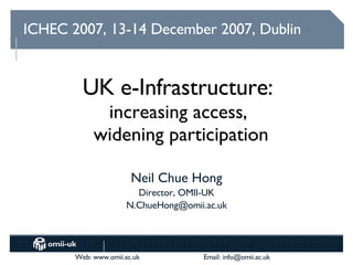 Neil Chue Hong Director, OMII-UK [email_address] UK e-Infrastructure:  increasing access,  widening participation ICHEC 2007, 13-14 December 2007, Dublin 