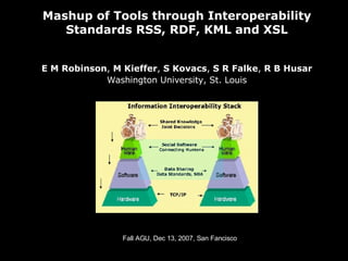 Mashup of Tools through Interoperability Standards RSS, RDF, KML and XSL ,[object Object],[object Object],Fall AGU, Dec 13, 2007, San Fancisco 