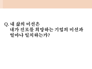 Q. 내 삶의 미션은
내가 진로를 희망하는 기업의 미션과
얼마나 일치하는가?
 