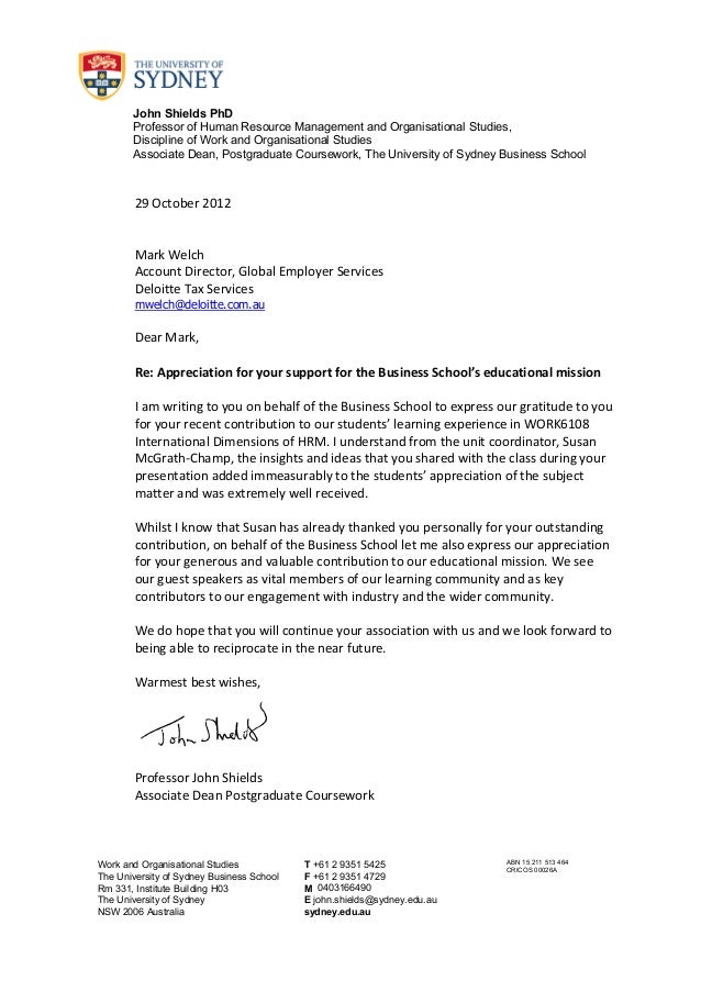 university of sydney cover letter