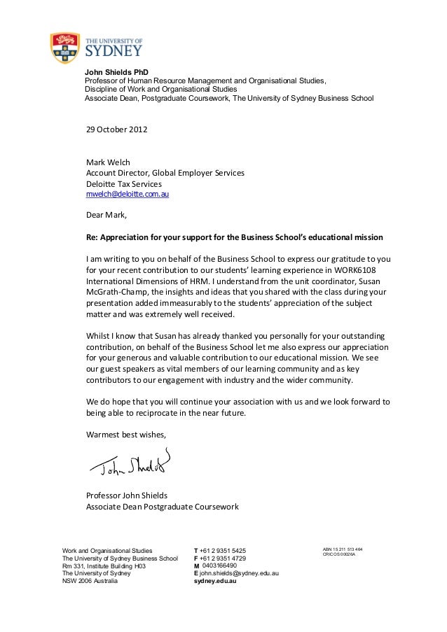 sydney uni cover letter